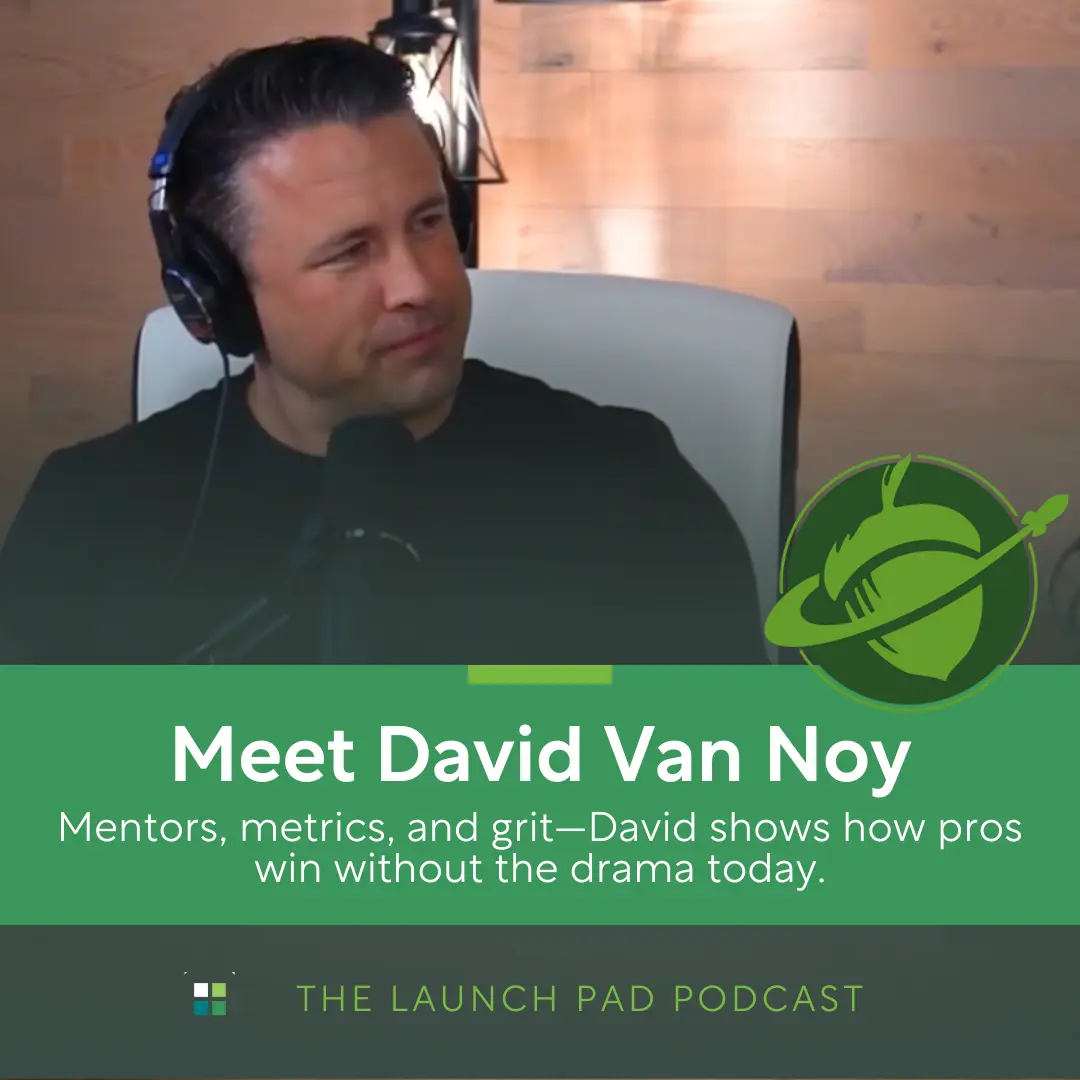 Real estate group founder David Van Noy sitting in podcast studio for The Launch Pad